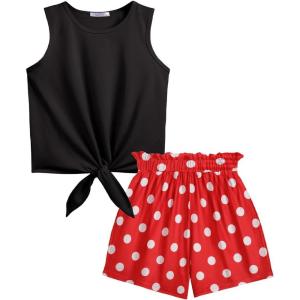 Arshiner Toddler Girls Short Sets Tie Knot Tank Top and Paperbag Waist Shorts Cute Girl Summer Clothing for 2-7 Years(Red and White Dot)