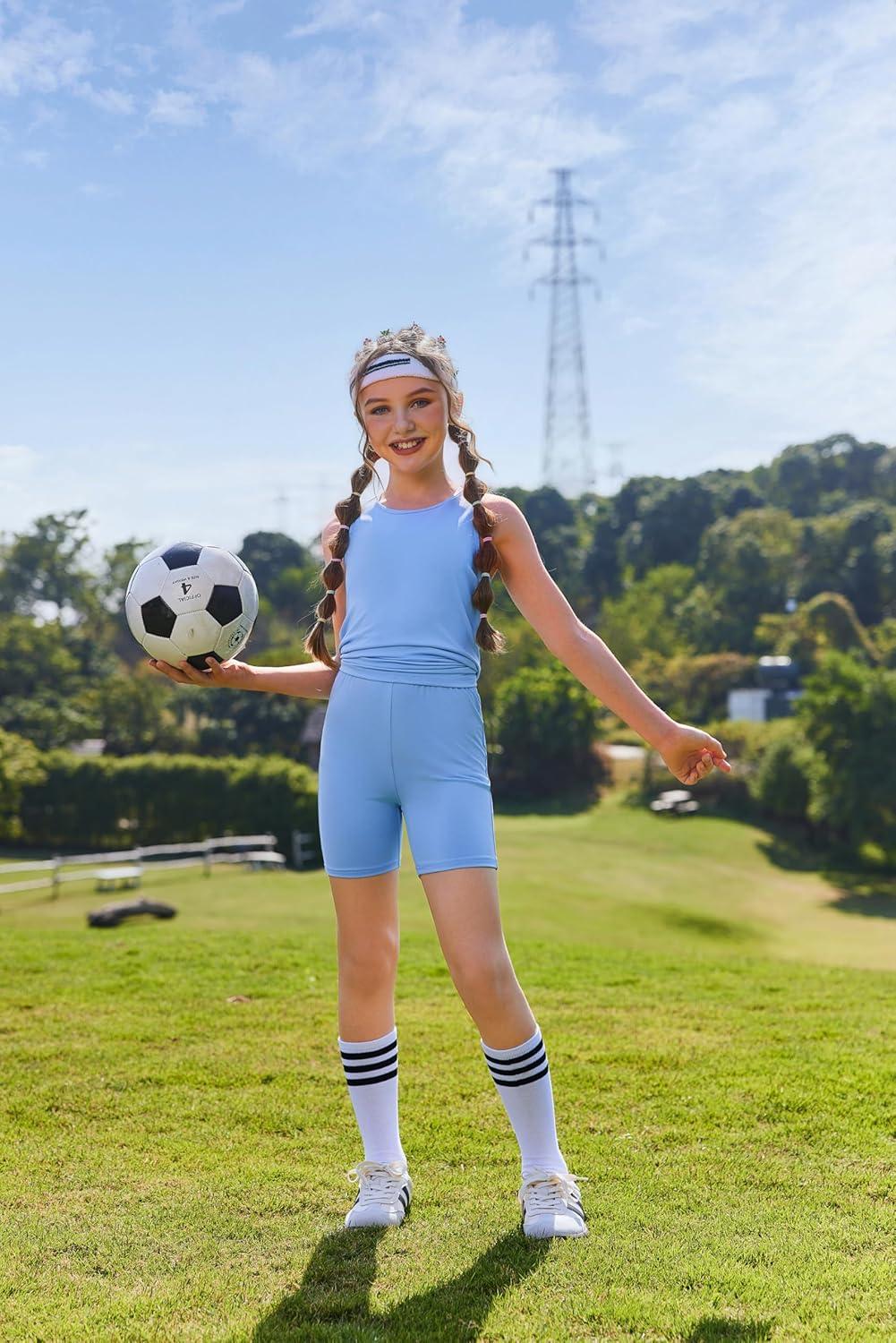 image:imageArshiner Girls 2 Piece Outfits Summer Clothes Sleeveless Pullover Open Back Tank Tops and Biker Shorts Kids Athletic SetsLight Blue