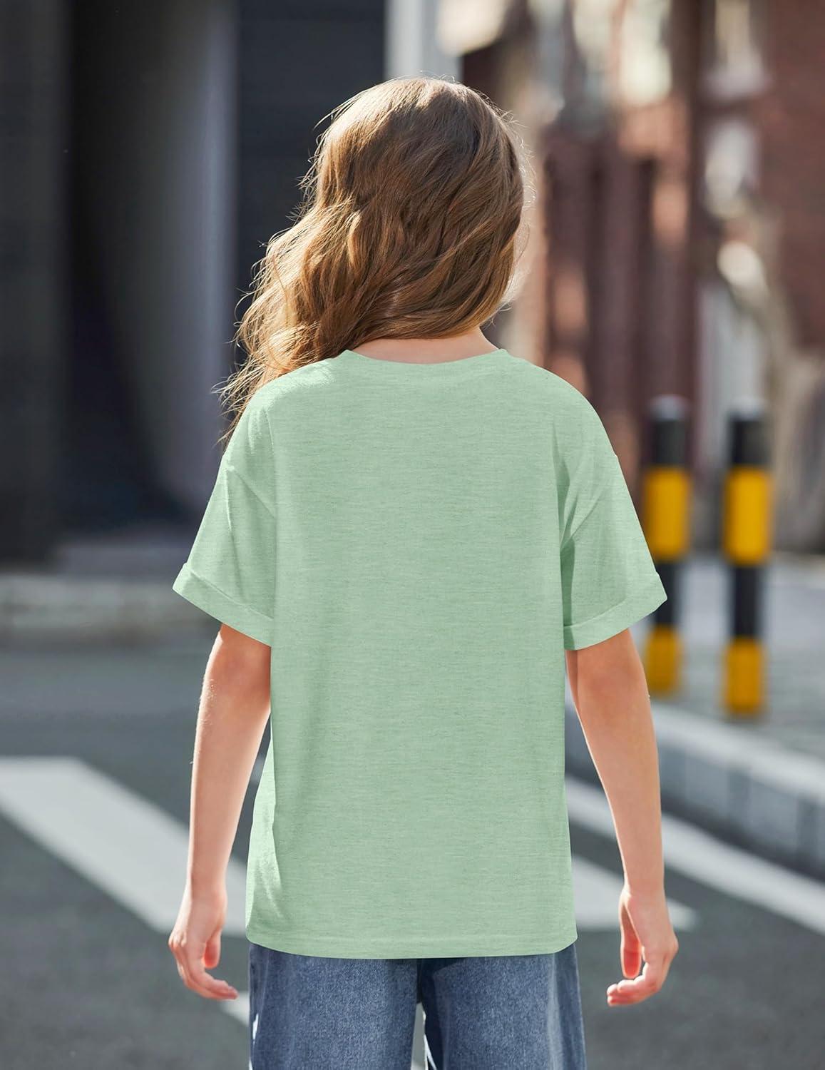 image:imageArshiner Girls Oversized T Shirts with Pocket Short Sleeve Basic Crewneck Summer Casual Loose Tops Clothes 514 YearsLight Green