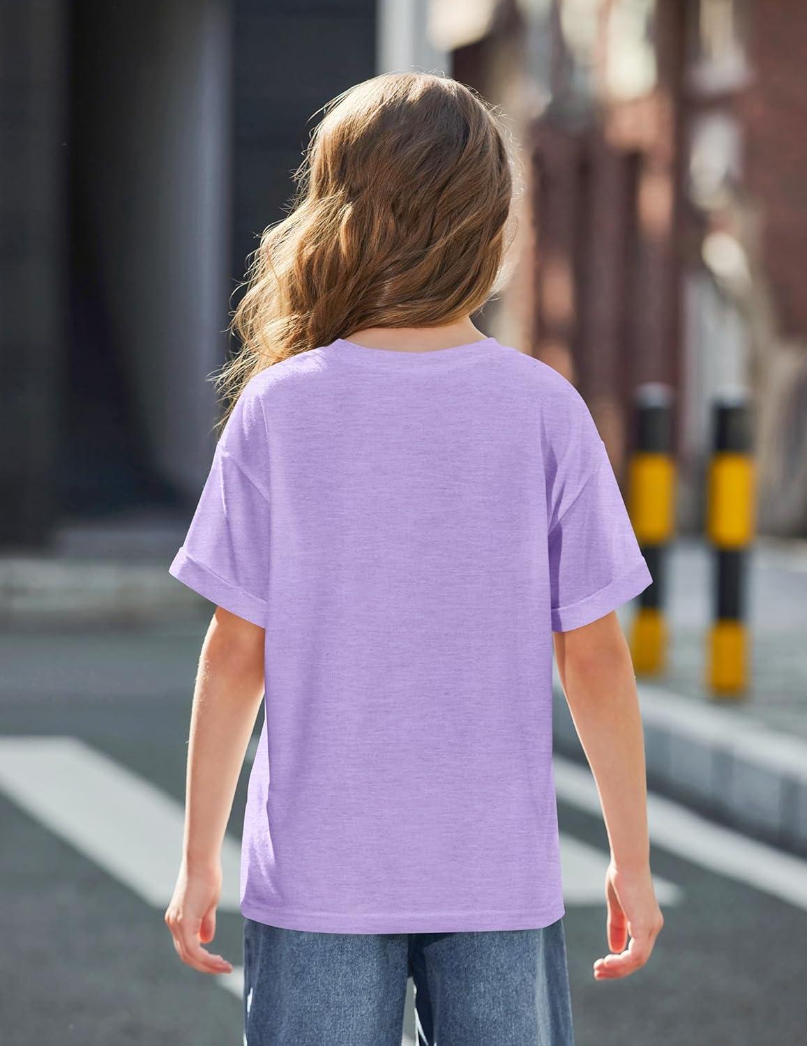 image:imageArshiner Girls Oversized T Shirts with Pocket Short Sleeve Basic Crewneck Summer Casual Loose Tops Clothes 514 YearsPurple