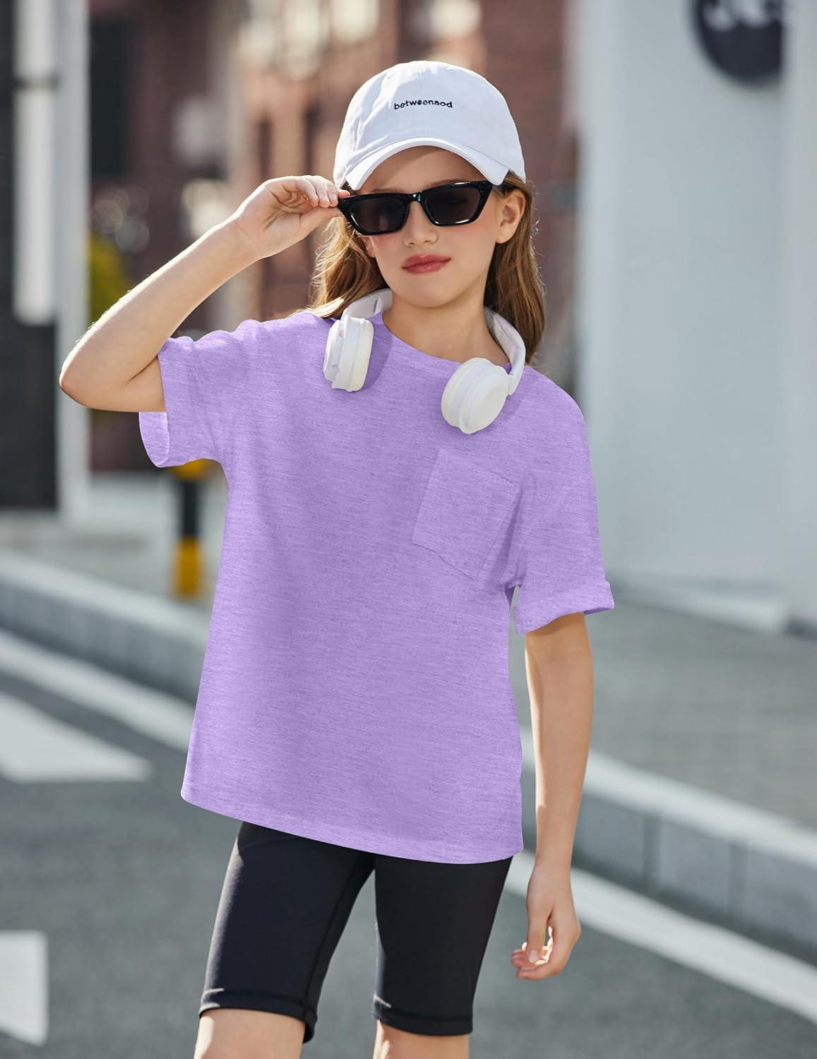 image:imageArshiner Girls Oversized T Shirts with Pocket Short Sleeve Basic Crewneck Summer Casual Loose Tops Clothes 514 YearsPurple