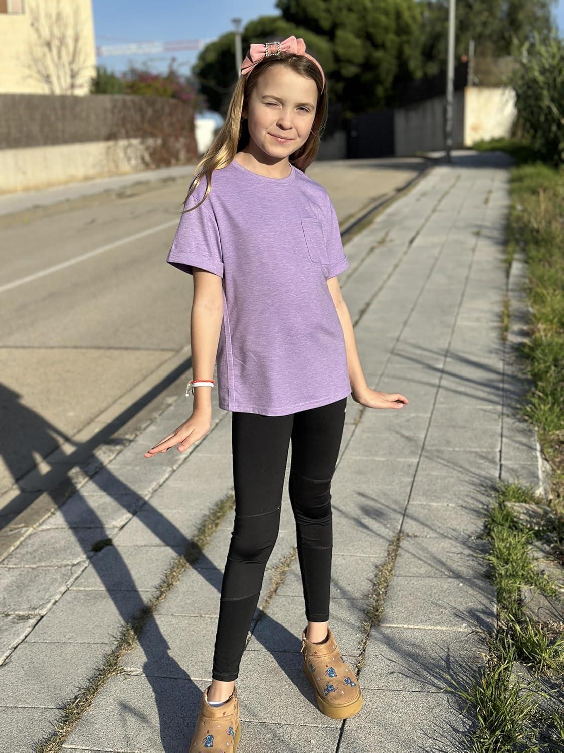 image:imageArshiner Girls Oversized T Shirts with Pocket Short Sleeve Basic Crewneck Summer Casual Loose Tops Clothes 514 YearsPurple