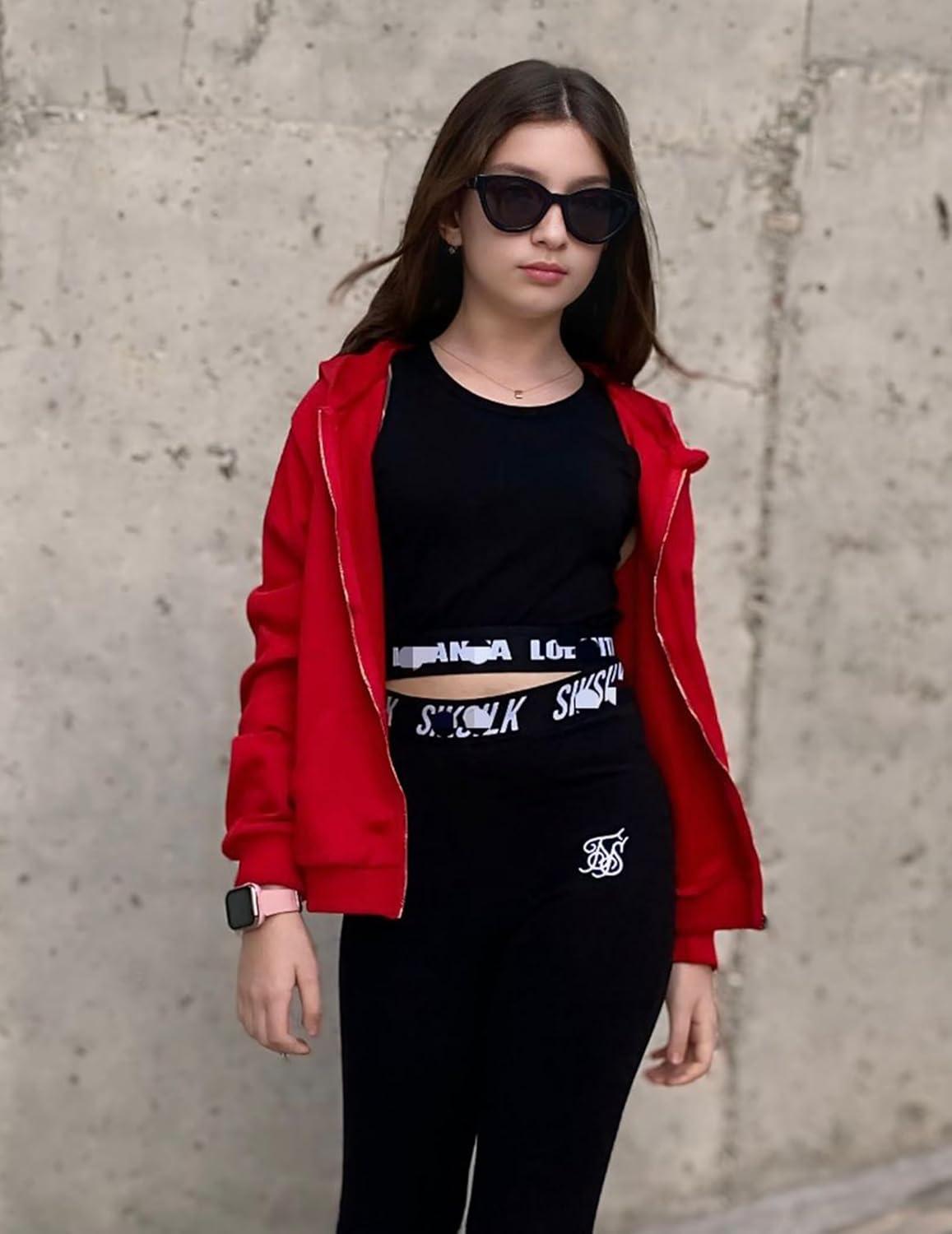 image:imageArshiner Girls Zip Up Hoodies Cropped FullZip Hoodie Kids Casual Sweatshirt Spring Fall Jackets with PocketsDeep Red