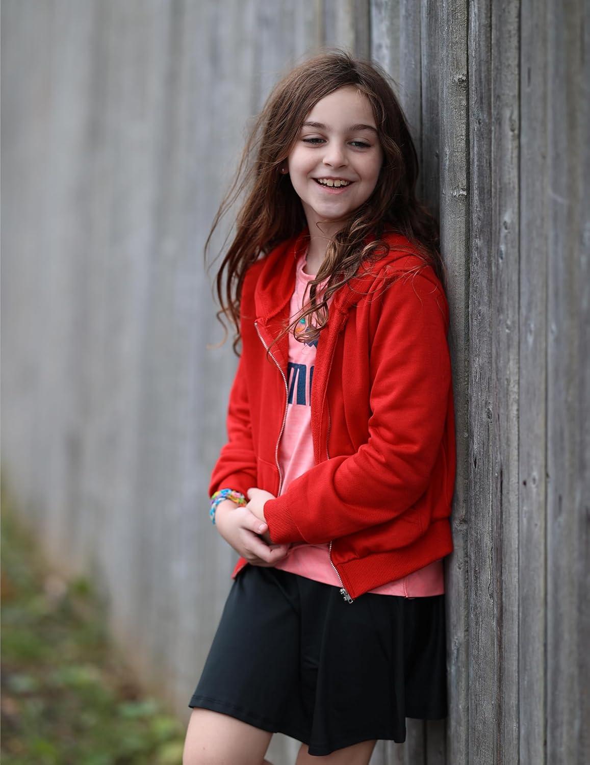 image:imageArshiner Girls Zip Up Hoodies Cropped FullZip Hoodie Kids Casual Sweatshirt Spring Fall Jackets with PocketsDeep Red