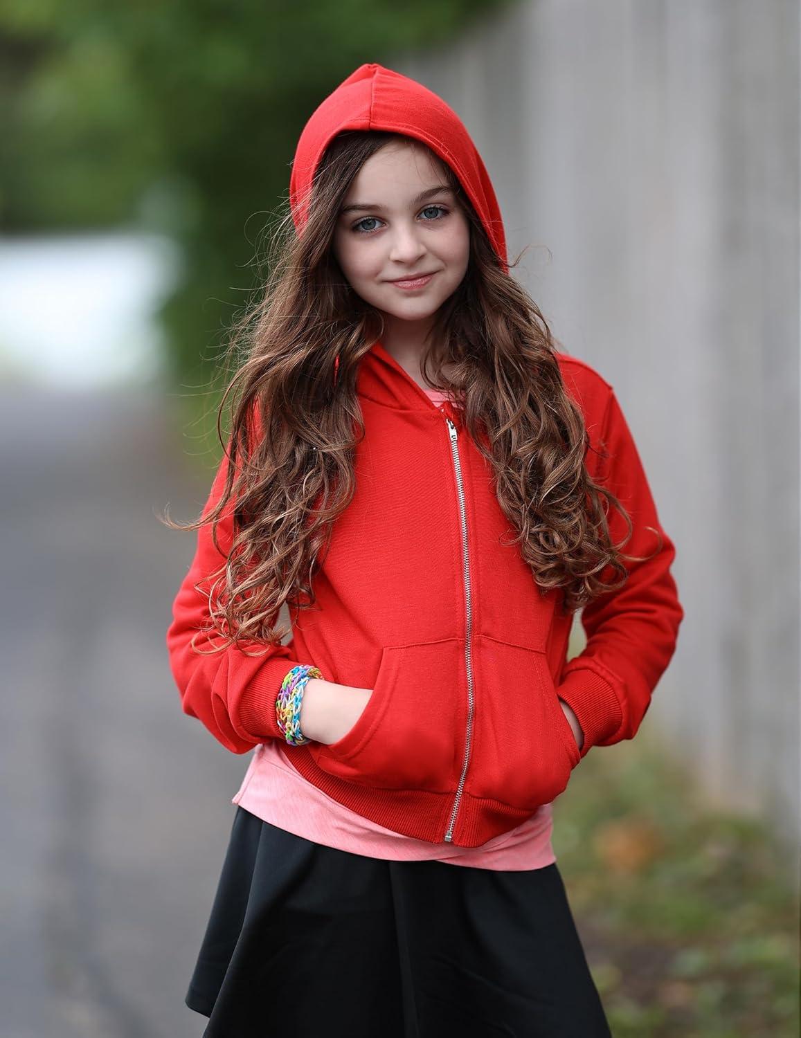 image:imageArshiner Girls Zip Up Hoodies Cropped FullZip Hoodie Kids Casual Sweatshirt Spring Fall Jackets with PocketsDeep Red