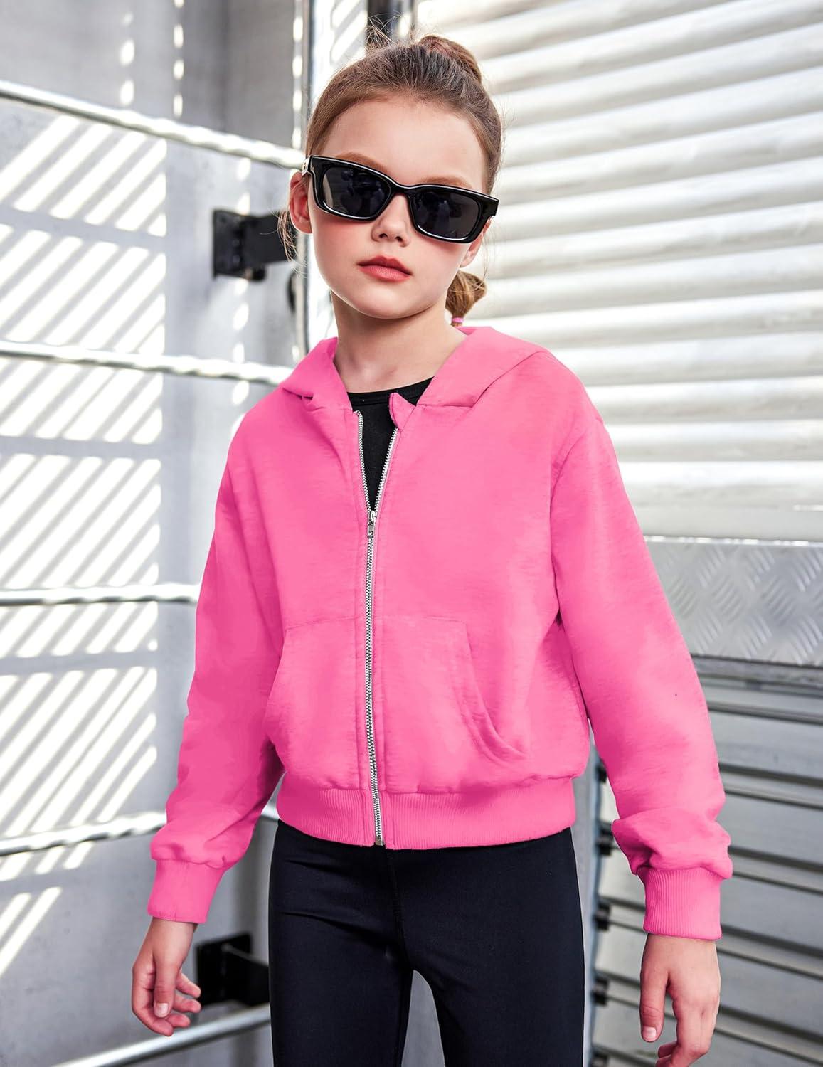 image:imageArshiner Girls Zip Up Hoodies Cropped FullZip Hoodie Kids Casual Sweatshirt Spring Fall Jackets with PocketsPeach Pink