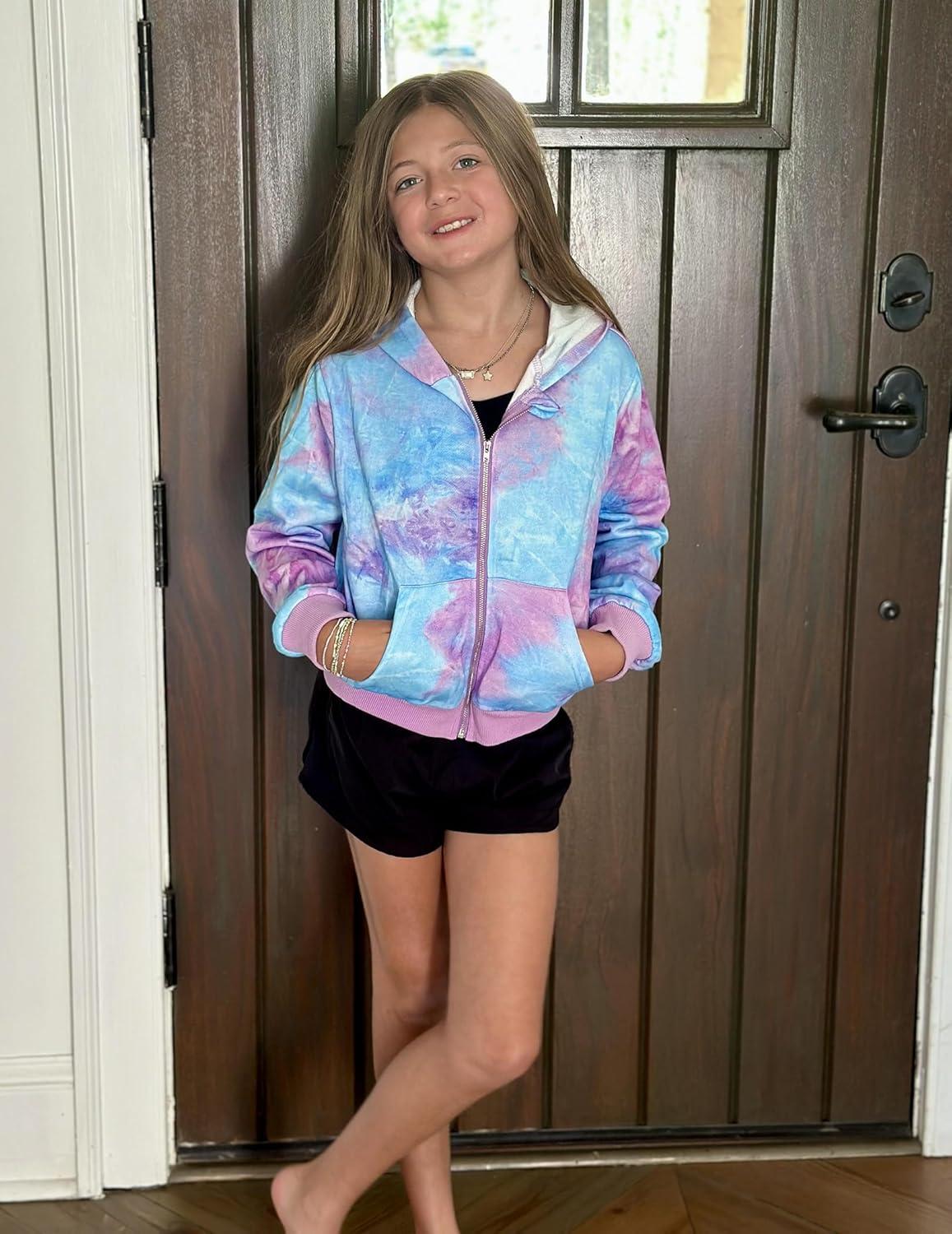 image:imageArshiner Girls Zip Up Hoodies Cropped FullZip Hoodie Kids Casual Sweatshirt Spring Fall Jackets with PocketsPurpleblue