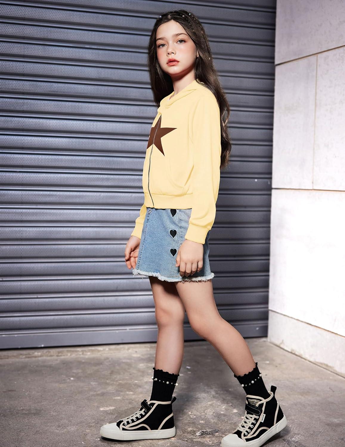 image:imageArshiner Girls Zip Up Hoodies Cropped FullZip Hoodie Kids Casual Sweatshirt Spring Fall Jackets with PocketsStarkhaki