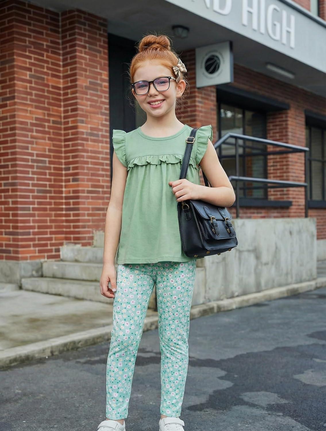 image:imageArshiner Toddler Girls 2Piece Outfits Ruffle Sleeve Tee amp Elastic Waist Pants Kids Summer Clothing Set For 210 YearsGreen Floral