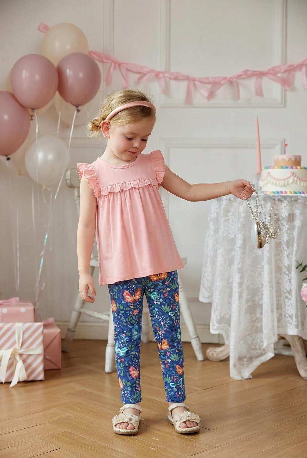 image:imageArshiner Toddler Girls 2Piece Outfits Ruffle Sleeve Tee amp Elastic Waist Pants Kids Summer Clothing Set For 210 YearsPink Butterfly