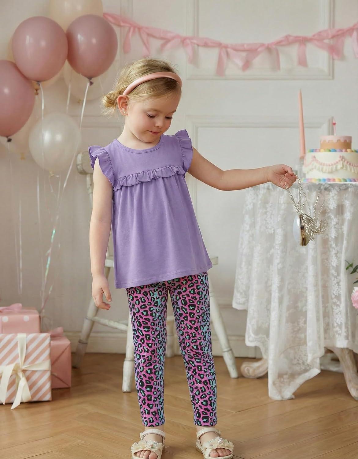 image:imageArshiner Toddler Girls 2Piece Outfits Ruffle Sleeve Tee amp Elastic Waist Pants Kids Summer Clothing Set For 210 YearsPurple Leopard