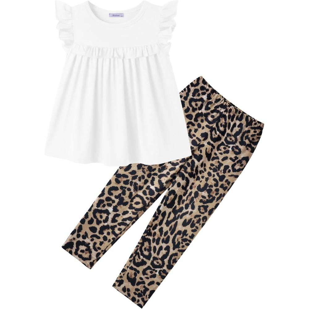 image:imageArshiner Toddler Girls 2Piece Outfits Ruffle Sleeve Tee amp Elastic Waist Pants Kids Summer Clothing Set For 210 YearsLeopard