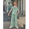 Arshiner Girls 2 Piece Outfits Summer Clothes Short Sleeve Crewneck Tops Wide Leg Pants Trendy Clothing Sets(Light Green)