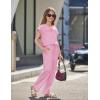 Arshiner Girls 2 Piece Outfits Summer Clothes Short Sleeve Crewneck Tops Wide Leg Pants Trendy Clothing Sets(Pink)