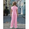 Arshiner Girls 2 Piece Outfits Summer Clothes Short Sleeve Crewneck Tops Wide Leg Pants Trendy Clothing Sets(Pink)
