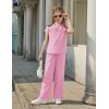 Arshiner Girls 2 Piece Outfits Summer Clothes Short Sleeve Crewneck Tops Wide Leg Pants Trendy Clothing Sets(Pink)
