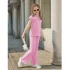 Arshiner Girls 2 Piece Outfits Summer Clothes Short Sleeve Crewneck Tops Wide Leg Pants Trendy Clothing Sets(Pink)