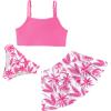 Arshiner Girls 3 Piece Swimsuit for Teen Girl Tankini Swimsuits Bathing Suit Beach Floral Bikini Swimwear with Skirt(Deep Pink – Tree)