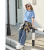 Arshiner Girls Oversized T Shirts with Pocket Short Sleeve Basic Crewneck Summer Casual Loose Tops Clothes 5-14 Years(Light Blue)