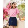 Arshiner Girls Oversized T Shirts with Pocket Short Sleeve Basic Crewneck Summer Casual Loose Tops Clothes 5-14 Years(Pink)