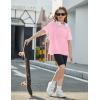 Arshiner Girls Oversized T Shirts with Pocket Short Sleeve Basic Crewneck Summer Casual Loose Tops Clothes 5-14 Years(Pink)