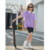 Arshiner Girls Oversized T Shirts with Pocket Short Sleeve Basic Crewneck Summer Casual Loose Tops Clothes 5-14 Years(Purple)