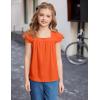 Arshiner Girls Shirts Short Sleeve Square Neck Summer Lace Openwork Pleated Tops Blouse Tunic(Orange)