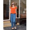 Arshiner Girls Shirts Short Sleeve Square Neck Summer Lace Openwork Pleated Tops Blouse Tunic(Orange)