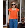 Arshiner Girls Shirts Short Sleeve Square Neck Summer Lace Openwork Pleated Tops Blouse Tunic(Orange)