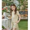 Arshiner Girls Shorts Set 2‑Piece Ribbed Knit Summer Outfit Short Sleeve Top & Elastic Waist Shorts Casual Playwear(Khaki)
