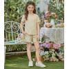 Arshiner Girls Shorts Set 2‑Piece Ribbed Knit Summer Outfit Short Sleeve Top & Elastic Waist Shorts Casual Playwear(Khaki)