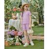 Arshiner Girls Shorts Set 2‑Piece Ribbed Knit Summer Outfit Short Sleeve Top & Elastic Waist Shorts Casual Playwear(Light Purple)