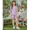 Arshiner Girls Shorts Set 2‑Piece Ribbed Knit Summer Outfit Short Sleeve Top & Elastic Waist Shorts Casual Playwear(Light Purple)