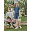 Arshiner Girls Shorts Set 2‑Piece Ribbed Knit Summer Outfit Short Sleeve Top & Elastic Waist Shorts Casual Playwear(Navy Blue)