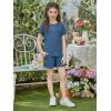 Arshiner Girls Shorts Set 2‑Piece Ribbed Knit Summer Outfit Short Sleeve Top & Elastic Waist Shorts Casual Playwear(Navy Blue)