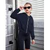 Arshiner Girls Zip Up Hoodies Cropped Full-Zip Hoodie Kids Casual Sweatshirt Spring Fall Jackets with Pockets(Navy Blue)