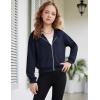 Arshiner Girls Zip Up Hoodies Cropped Full-Zip Hoodie Kids Casual Sweatshirt Spring Fall Jackets with Pockets(Navy Blue)