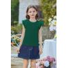 Arshiner Shirts for Girls with Mesh Flying Short Sleeve Crewneck Casual Summer Kids T Shirt Blouse Tops Tee(Green)