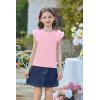 Arshiner Shirts for Girls with Mesh Flying Short Sleeve Crewneck Casual Summer Kids T Shirt Blouse Tops Tee(Pink)