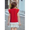Arshiner Shirts for Girls with Mesh Flying Short Sleeve Crewneck Casual Summer Kids T Shirt Blouse Tops Tee(Red)