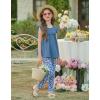 Arshiner Toddler Girls 2-Piece Outfits Ruffle Sleeve Tee & Elastic Waist Pants Kids Summer Clothing Set For 2–10 Years(Blue Floral)