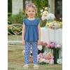 Arshiner Toddler Girls 2-Piece Outfits Ruffle Sleeve Tee & Elastic Waist Pants Kids Summer Clothing Set For 2–10 Years(Blue Floral)