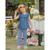 Arshiner Toddler Girls 2-Piece Outfits Ruffle Sleeve Tee & Elastic Waist Pants Kids Summer Clothing Set For 2–10 Years(Blue Floral)