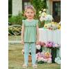 Arshiner Toddler Girls 2-Piece Outfits Ruffle Sleeve Tee & Elastic Waist Pants Kids Summer Clothing Set For 2–10 Years(Green Floral)