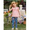 Arshiner Toddler Girls 2-Piece Outfits Ruffle Sleeve Tee & Elastic Waist Pants Kids Summer Clothing Set For 2–10 Years(Pink Butterfly)