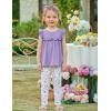 Arshiner Toddler Girls 2-Piece Outfits Ruffle Sleeve Tee & Elastic Waist Pants Kids Summer Clothing Set For 2–10 Years(Purple Floral)