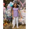 Arshiner Toddler Girls 2-Piece Outfits Ruffle Sleeve Tee & Elastic Waist Pants Kids Summer Clothing Set For 2–10 Years(Purple Floral)