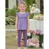Arshiner Toddler Girls 2-Piece Outfits Ruffle Sleeve Tee & Elastic Waist Pants Kids Summer Clothing Set For 2–10 Years(Purple Leopard)