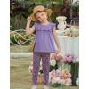 Arshiner Toddler Girls 2-Piece Outfits Ruffle Sleeve Tee & Elastic Waist Pants Kids Summer Clothing Set For 2–10 Years(Purple Leopard)