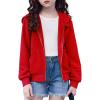 Arshiner Girls Zip Up Hoodies Cropped Full-Zip Hoodie Kids Casual Sweatshirt Spring Fall Jackets with Pockets(Deep Red)